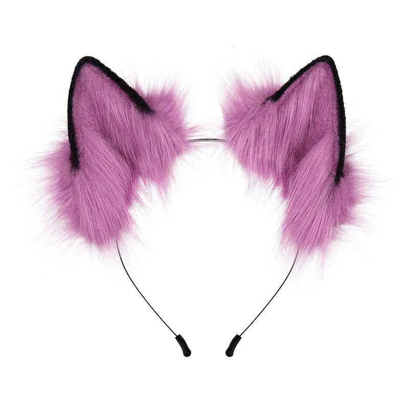 Haarreifen Fell-Fuchsohren oder große Katzenohren mit Blau/Violett