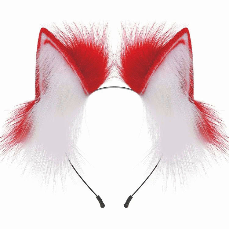 Haarreifen Fell-Fuchsohren oder große Katzenohren mit Weiß