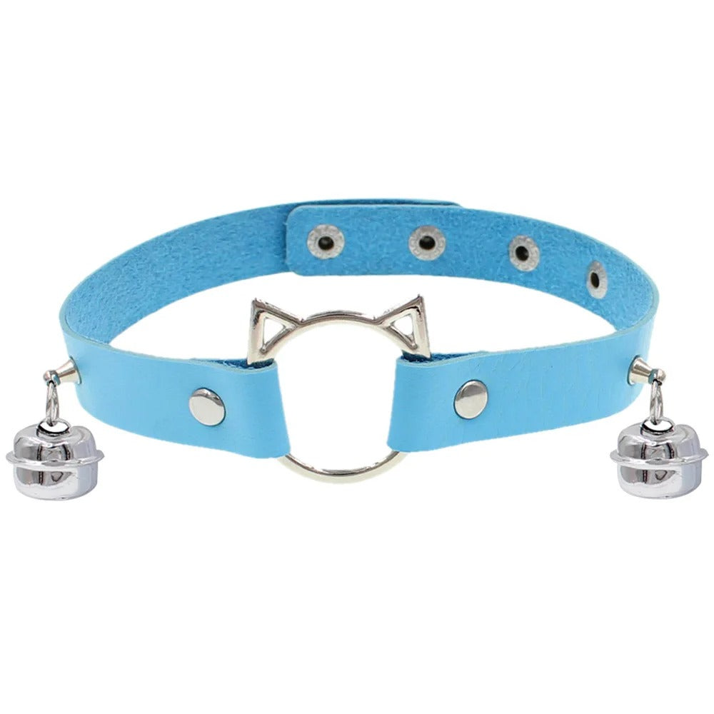 Halsband Kunstleder PU, mit Katzen-Ring und Glöckchen