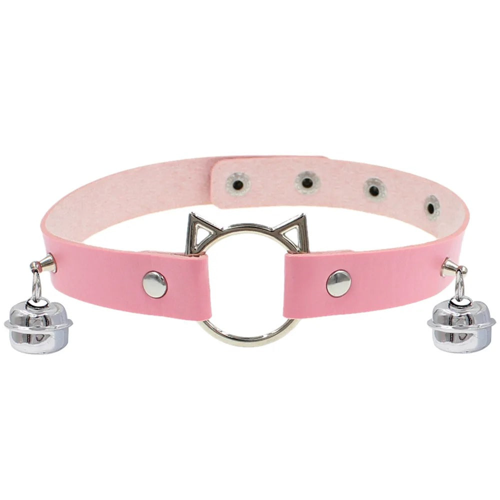 Halsband Kunstleder PU, mit Katzen-Ring und Glöckchen