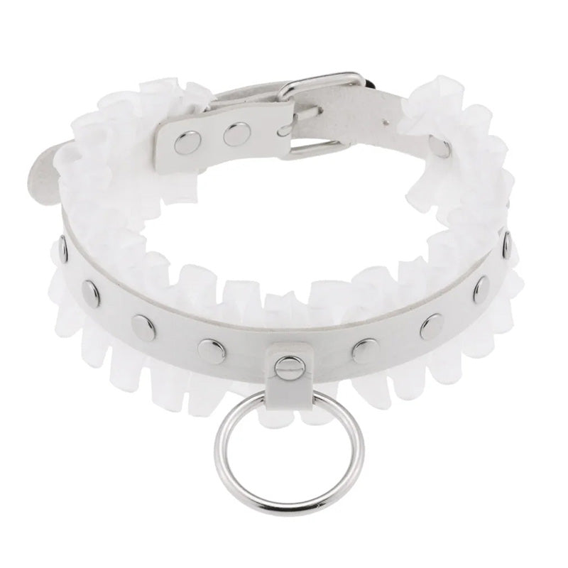 Halsband Kunstleder PU, mit Rüschen