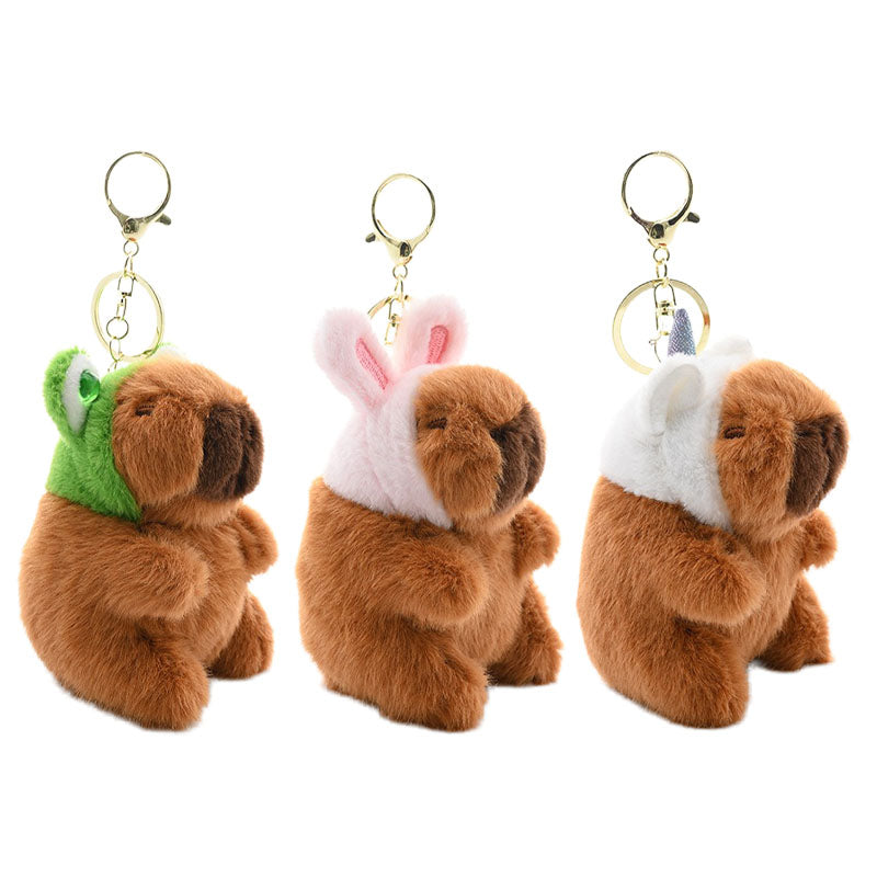 Schlüsselanhänger Plüsch Capybara mit Tiermütze