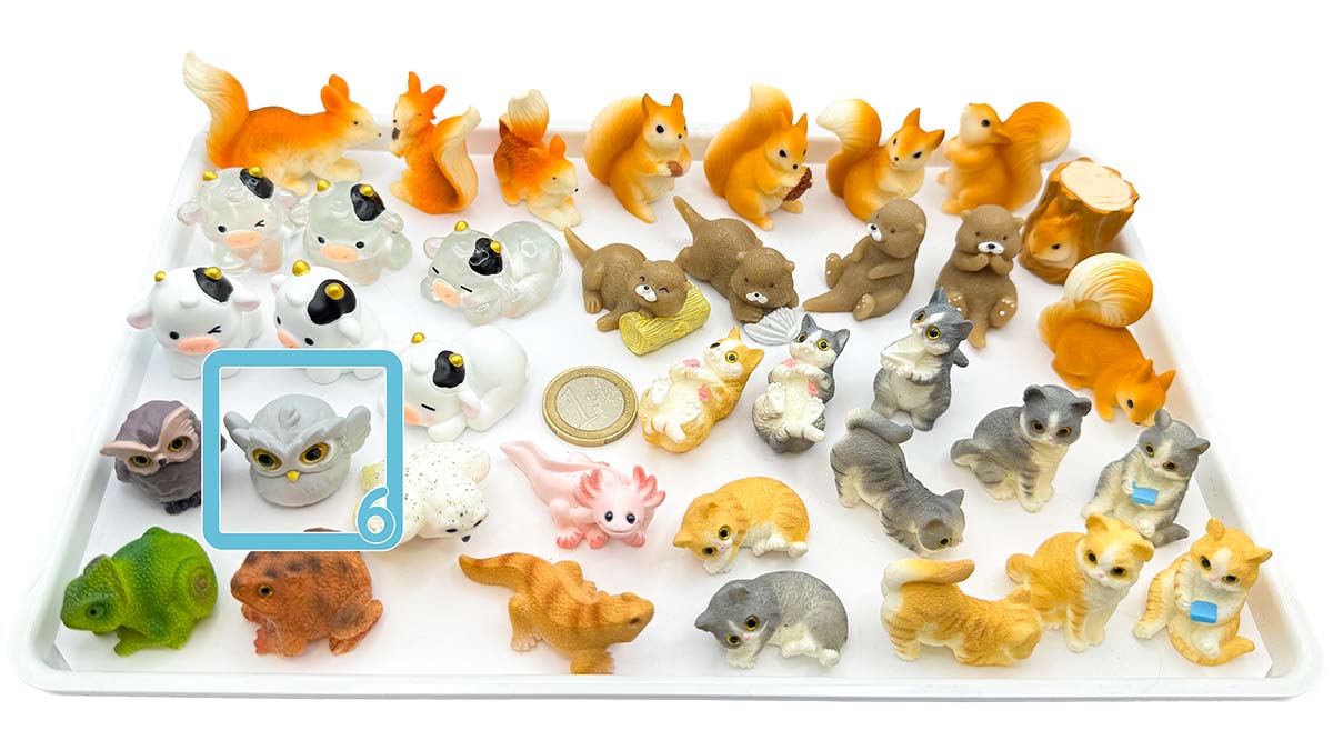 Figur/Glücksbringer Tiere realistisch (Eule / Kuh / Eichhörnchen / Otter / Katzen)