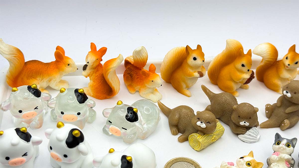Figur/Glücksbringer Tiere realistisch (Eule / Kuh / Eichhörnchen / Otter / Katzen)