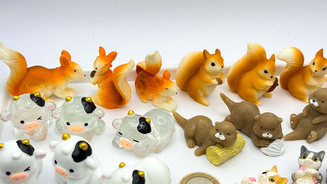 Figur/Glücksbringer Tiere realistisch (Eule / Kuh / Eichhörnchen / Otter / Katzen)