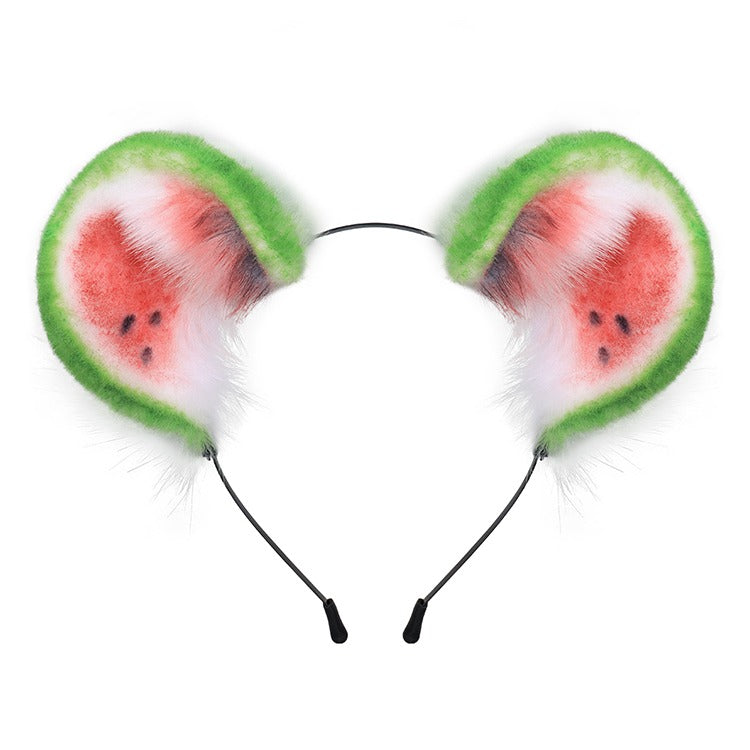 Haarreifen Fell-Ohren rund als Wassermelonen-Design Maus/Hamster/Bär