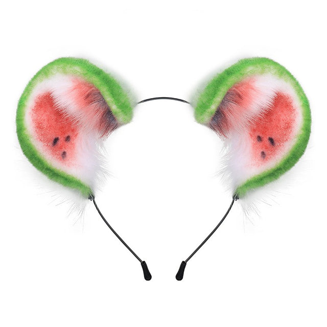 Haarreifen Fell-Ohren rund als Wassermelonen-Design Maus/Hamster/Bär