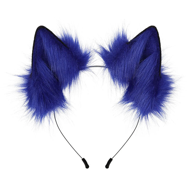 Haarreifen Fell-Fuchsohren oder große Katzenohren mit Blau/Violett
