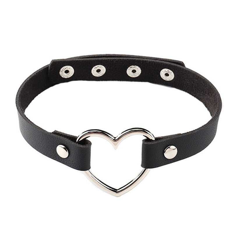 Halsband Kunstleder PU, einfarbig mit Herz-Ring