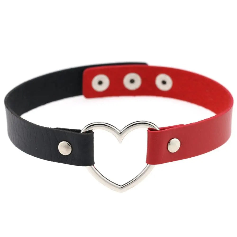Halsband Kunstleder PU, zweifarbig mit Herz-Ring