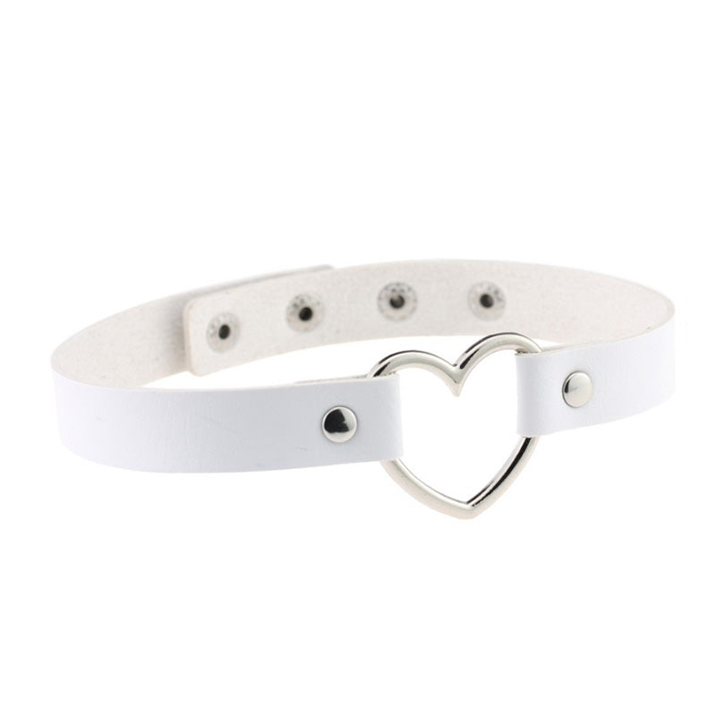 Halsband Kunstleder PU, einfarbig mit Herz-Ring