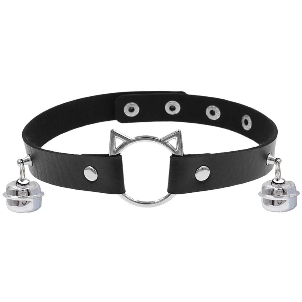 Halsband Kunstleder PU, mit Katzen-Ring und Glöckchen