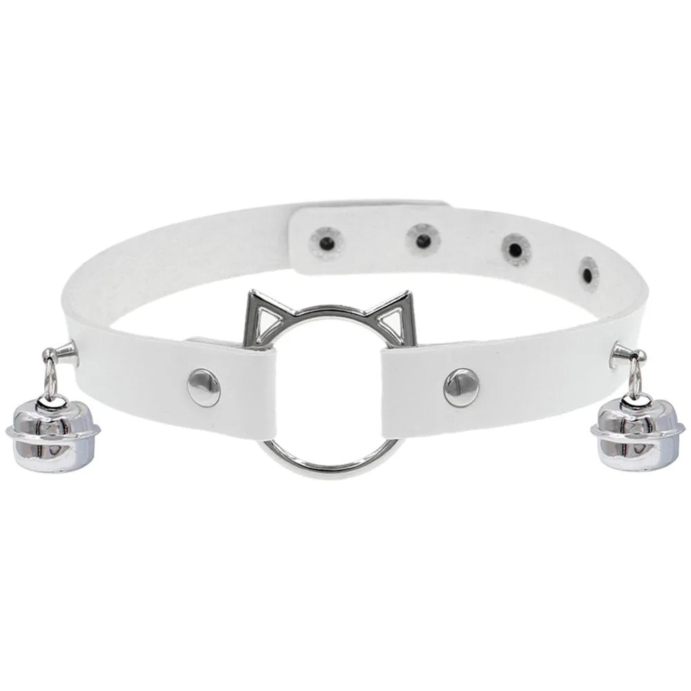 Halsband Kunstleder PU, mit Katzen-Ring und Glöckchen