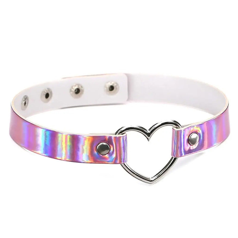 Halsband Kunstleder PU, mit Herz-Ring mit PerlmuttGlanz
