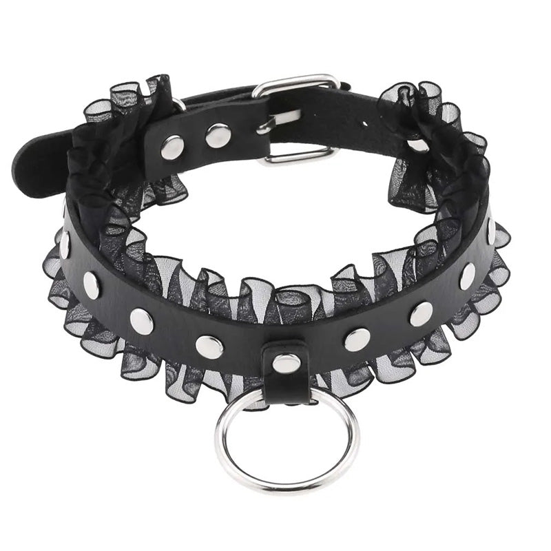 Halsband Kunstleder PU, mit Rüschen