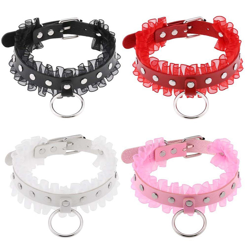 Halsband Kunstleder PU, mit Rüschen