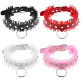 Halsband Kunstleder PU, mit Rüschen