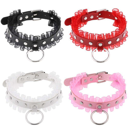 Halsband Kunstleder PU, mit Rüschen