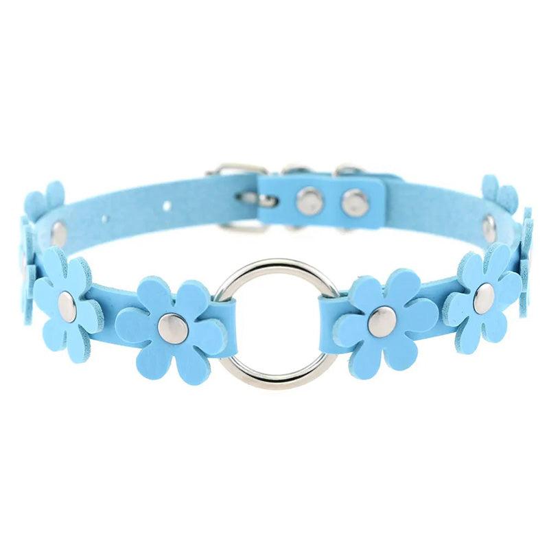 Halsband Kunstleder PU, mit PU-Blumen
