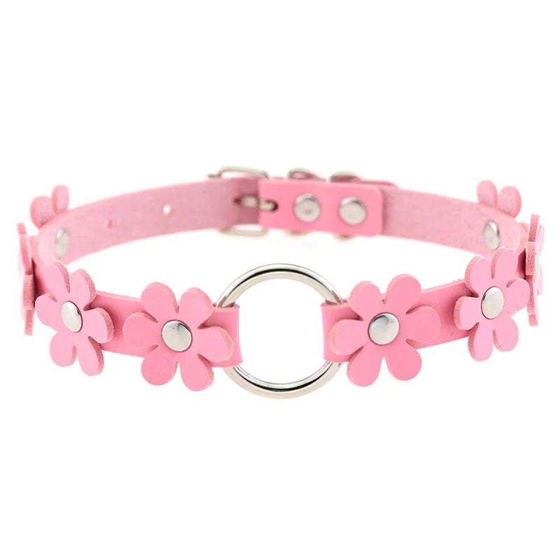 Halsband Kunstleder PU, mit PU-Blumen