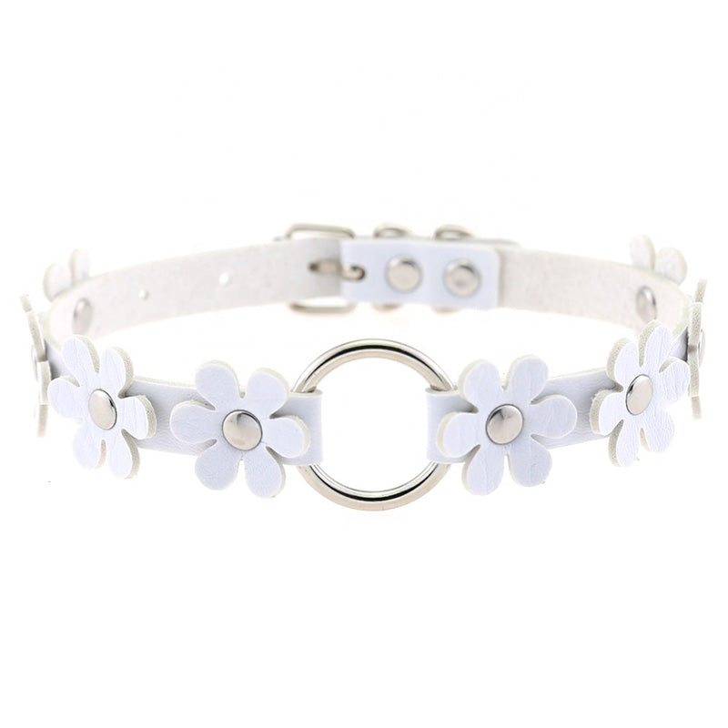 Halsband Kunstleder PU, mit PU-Blumen