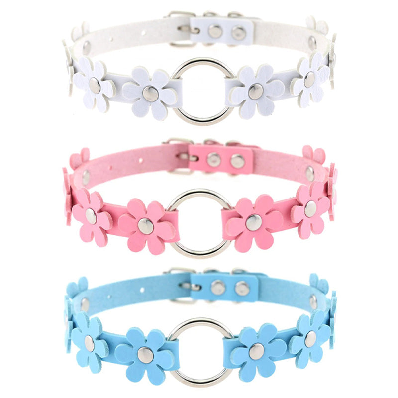 Halsband Kunstleder PU, mit PU-Blumen