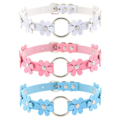 Halsband Kunstleder PU, mit PU-Blumen