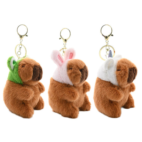Schlüsselanhänger Plüsch Capybara mit Tiermütze