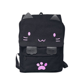 Rucksack Canvas Stoff mit Katzengesicht
