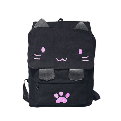 Rucksack Canvas Stoff mit Katzengesicht