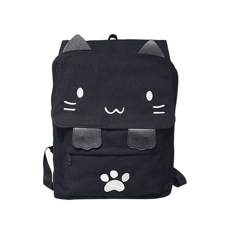 Rucksack Canvas Stoff mit Katzengesicht