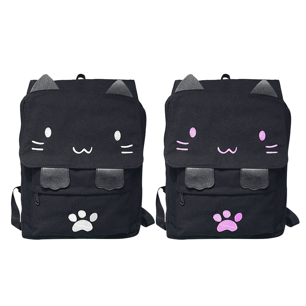 Rucksack Canvas Stoff mit Katzengesicht