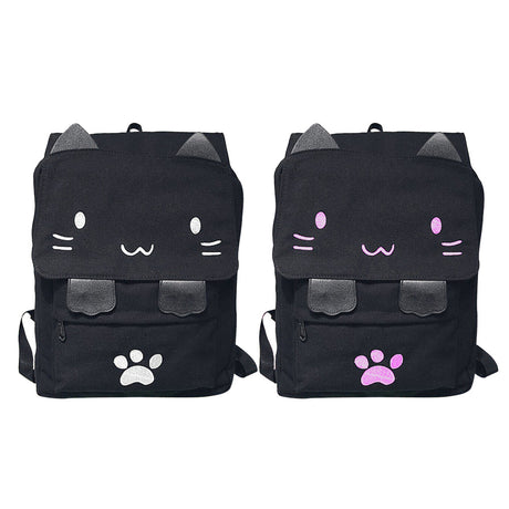 Rucksack Canvas Stoff mit Katzengesicht
