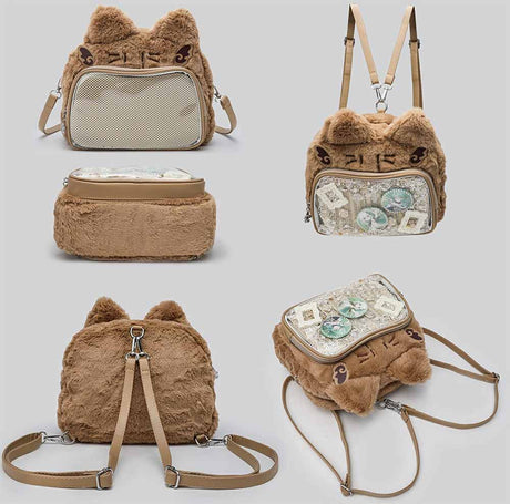 ITA Bag - flauschige plüschige Katzentasche (Schultertasche, Umhängetasche und Rucksack)