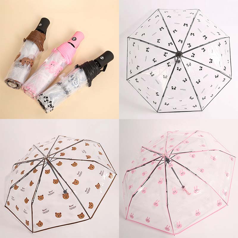 Automatik-Regenschirm transparent mit Hasen/Bären/Pandas