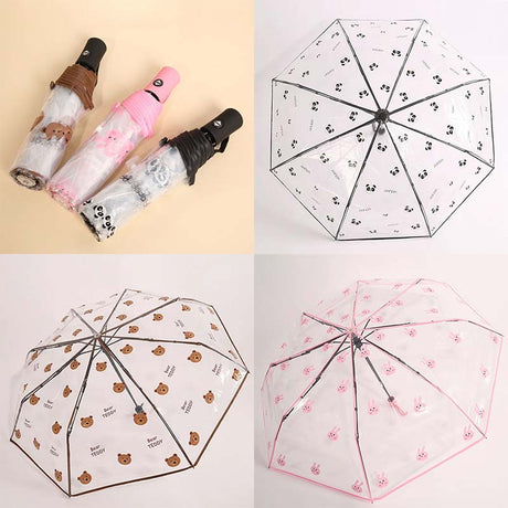 Automatik-Regenschirm transparent mit Hasen/Bären/Pandas
