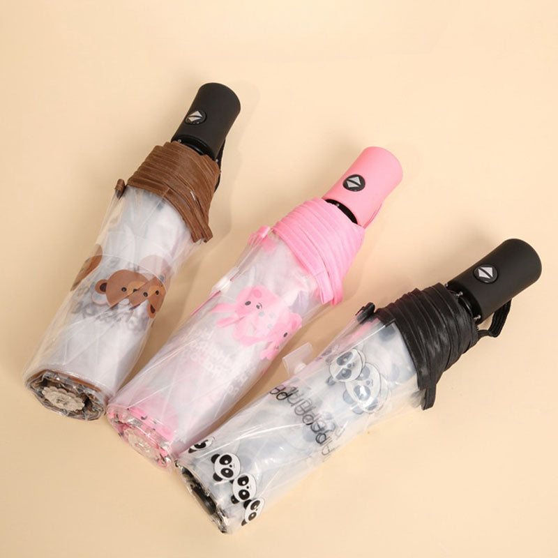 Automatik-Regenschirm transparent mit Hasen/Bären/Pandas