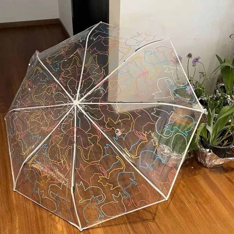 Automatik-Regenschirm transparent mit Katzen