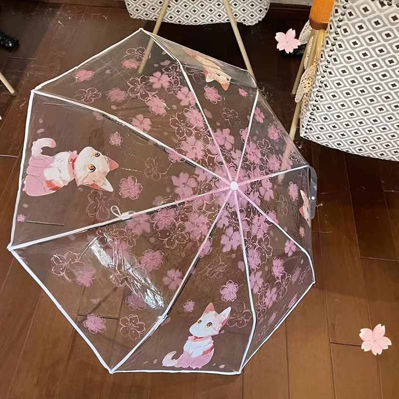 Automatik-Regenschirm transparent mit Katzen