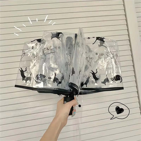 Automatik-Regenschirm transparent mit Katzen