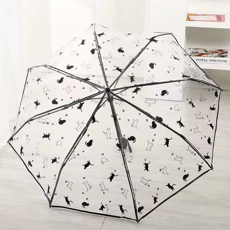 Automatik-Regenschirm transparent mit Katzen