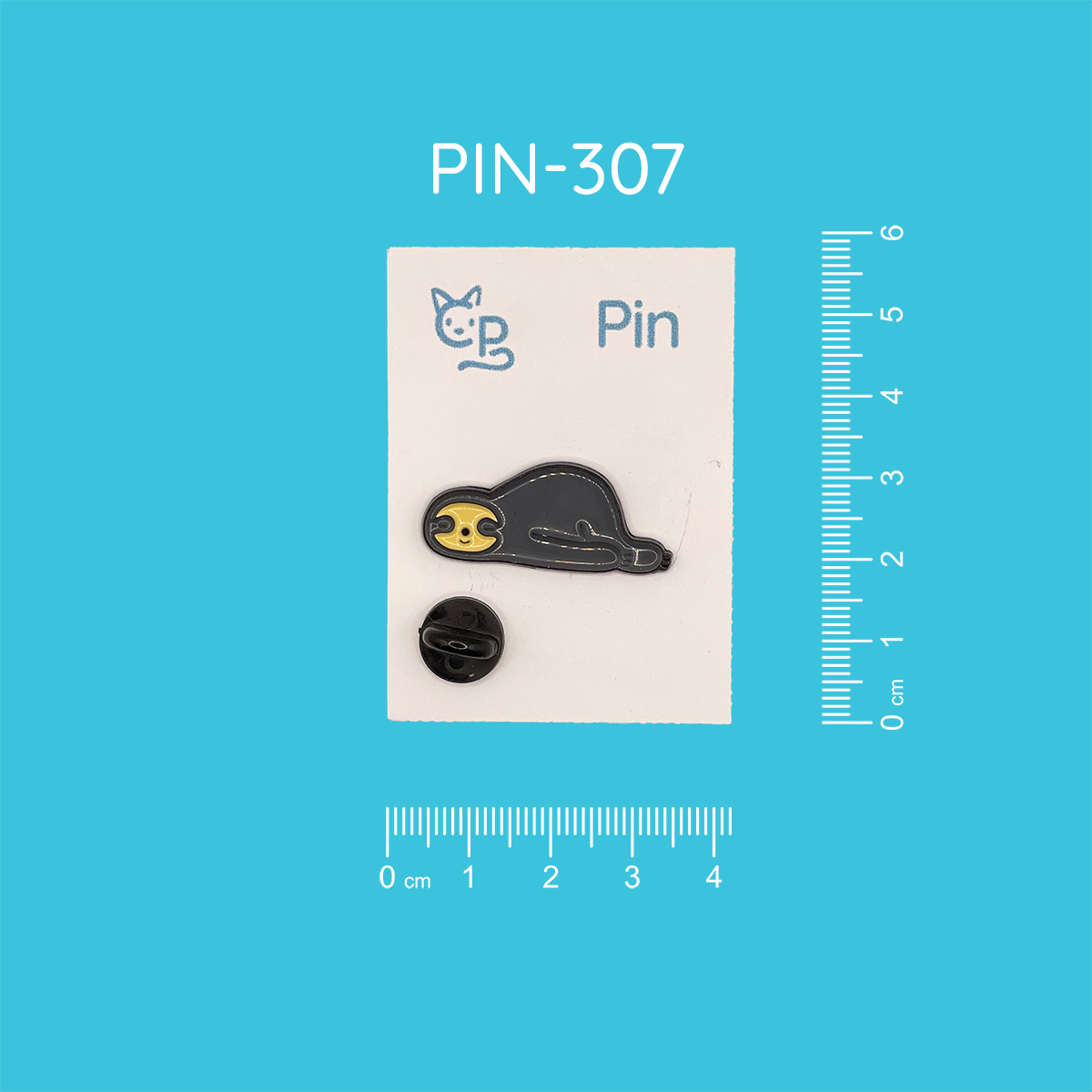 Pin mit dem Motiv eines dunkelgrauen auf dem Bauch schlafenden Faultiers.