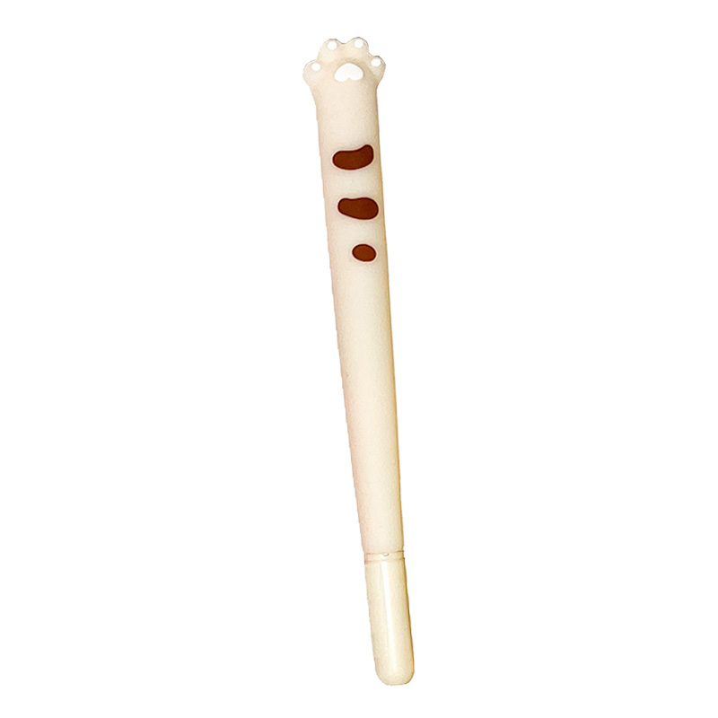 Stifte-Pfoten_4 Stift in Katzenpfotenform. Der Stift ist beige und hat ein TIgerstreifenmuster in hellbraun.