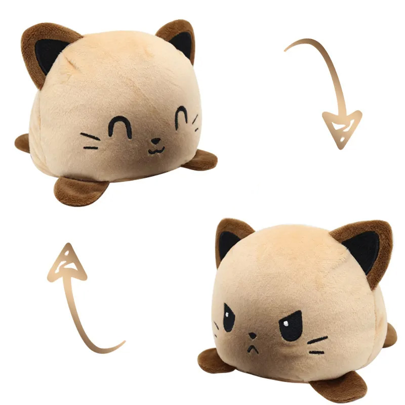 Wende Plüschtier ca. 13cm Zwei Ansichten eines Siamkatzen-Wende-Plüschtiers. Auf einer Seite schaut es glücklich, auf der anderen grimmig.