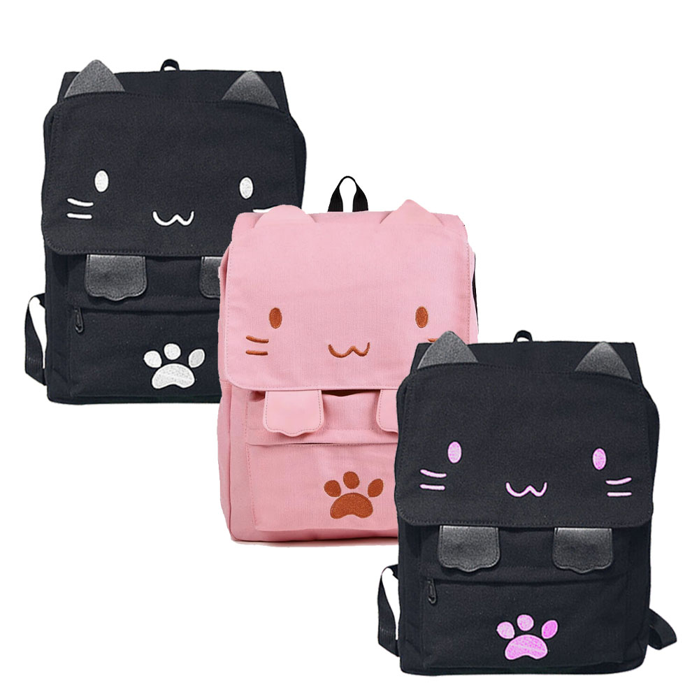 Rucksack Canvas Stoff mit Katzengesicht