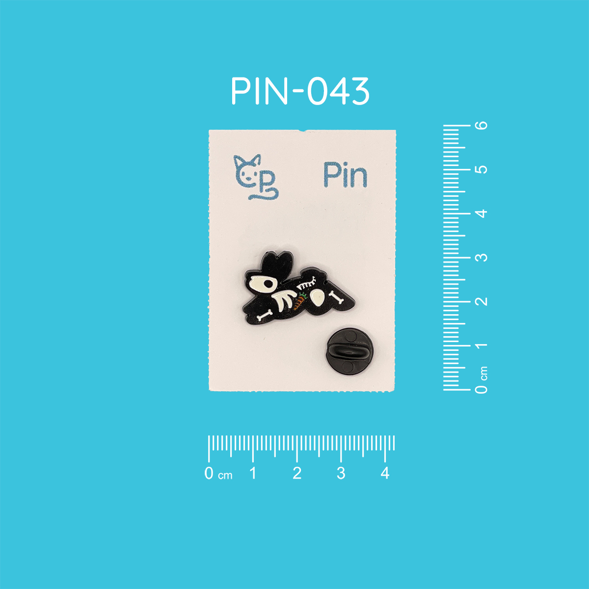 Pin mit dem Motiv eines schwarzen Hasens, dessen Knochen man sehen kann, als sei es ein Röntgenbild.