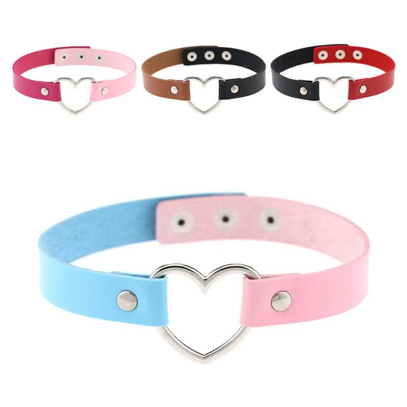 Halsband Kunstleder PU, zweifarbig mit Herz-Ring