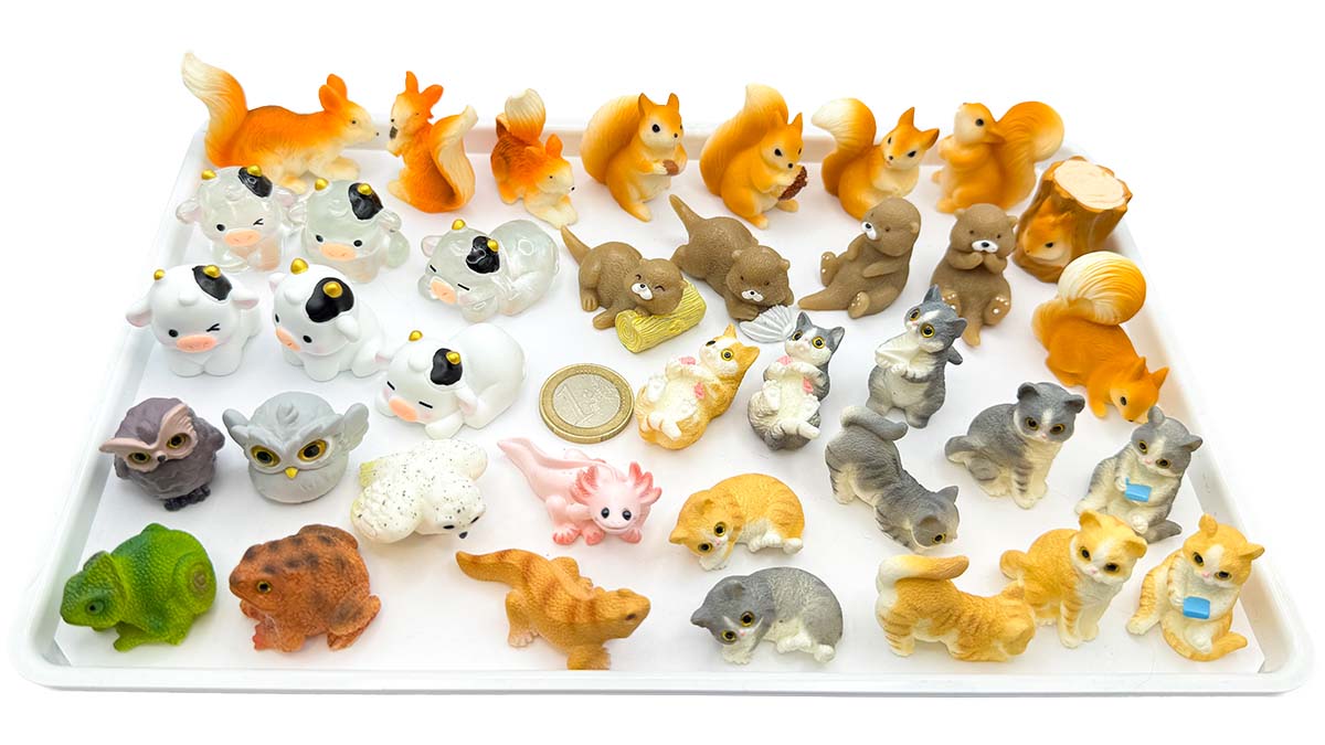 Figur/Glücksbringer Tiere realistisch (Eule / Kuh / Eichhörnchen / Otter / Katzen)