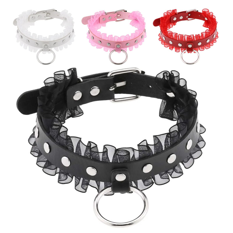 Halsband Kunstleder PU, mit Rüschen