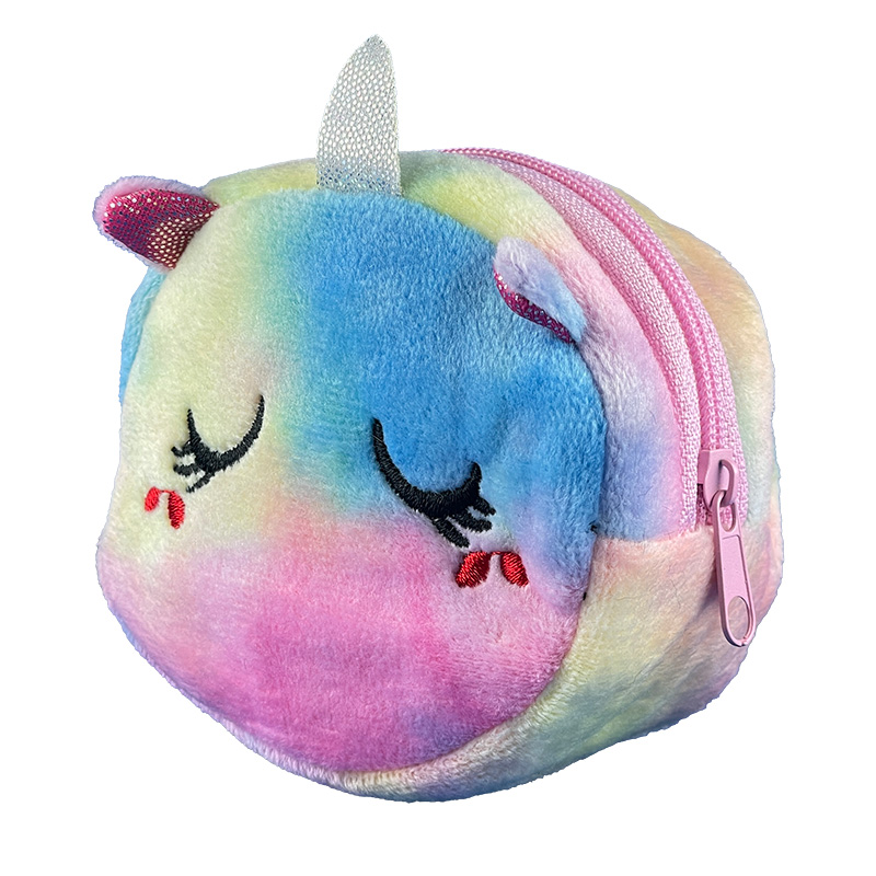 Ta-22-002-unic Eine runde Minitasche in Einhornform und Regenbogenfarben mit Reißverschluss.